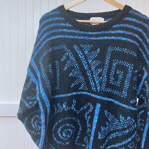 Fabe Vintage Aztec Pattern Long Sleeve Sweater Eye‎ Swirl VTG Grandpa Mariana